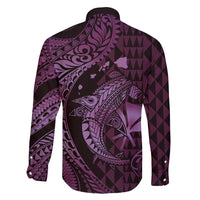 Aloha Hawaii Hammerhead Shark Family Matching Short Sleeve Bodycon Dress and Hawaiian Shirt Purple Kakau and Polynesian Tattoo LT03 - Polynesian Pride