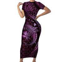 Aloha Hawaii Hammerhead Shark Family Matching Short Sleeve Bodycon Dress and Hawaiian Shirt Purple Kakau and Polynesian Tattoo LT03 Mom's Dress Purple - Polynesian Pride