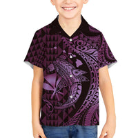 Aloha Hawaii Hammerhead Shark Family Matching Short Sleeve Bodycon Dress and Hawaiian Shirt Purple Kakau and Polynesian Tattoo LT03 Son's Shirt Purple - Polynesian Pride