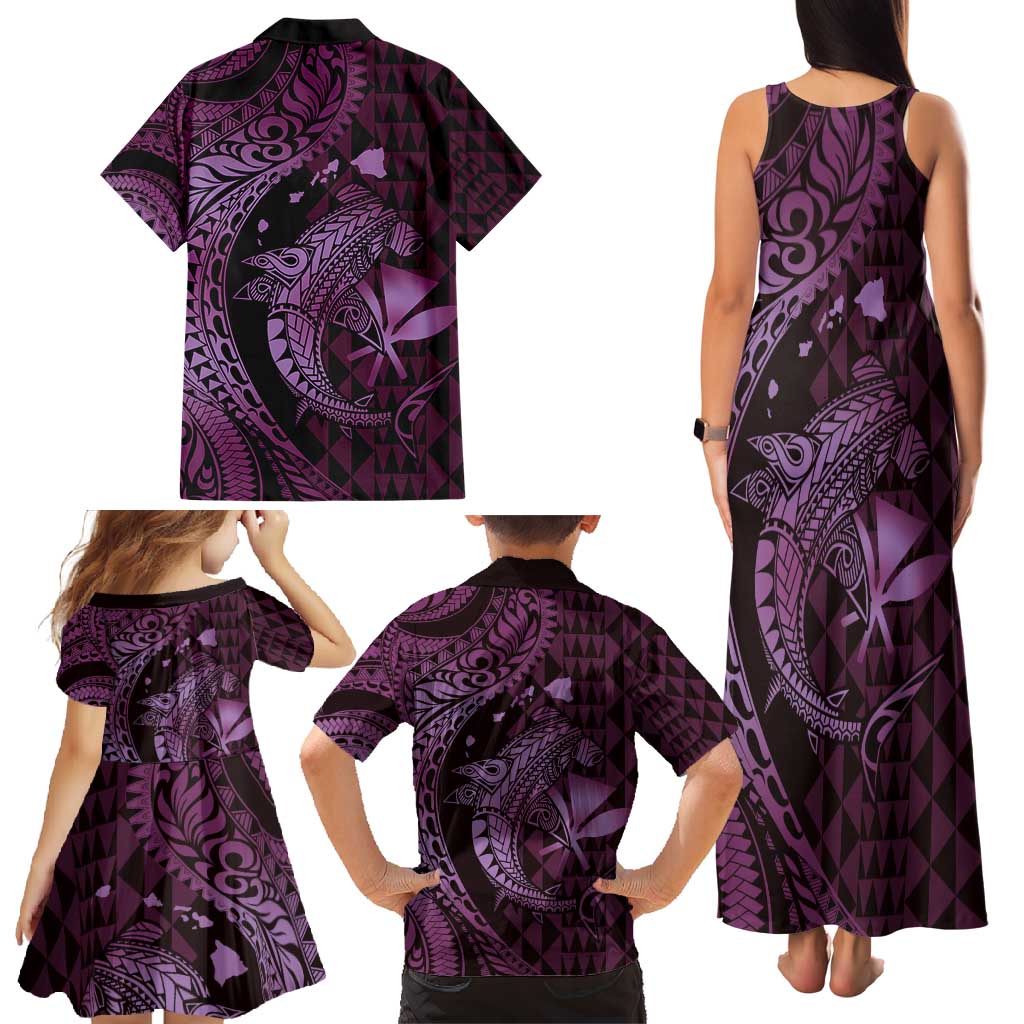 Aloha Hawaii Hammerhead Shark Family Matching Tank Maxi Dress and Hawaiian Shirt Purple Kakau and Polynesian Tattoo LT03 - Polynesian Pride