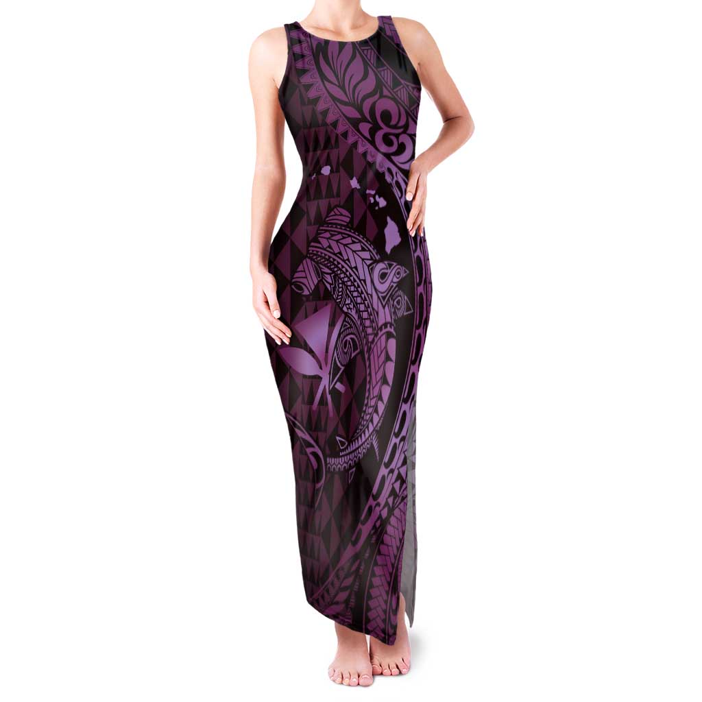 Aloha Hawaii Hammerhead Shark Family Matching Tank Maxi Dress and Hawaiian Shirt Purple Kakau and Polynesian Tattoo LT03 Mom's Dress Purple - Polynesian Pride