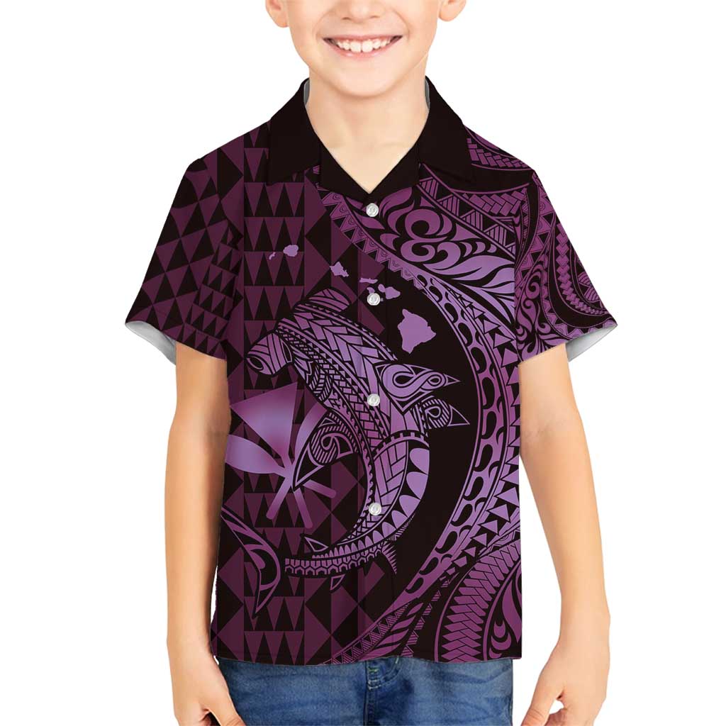 Aloha Hawaii Hammerhead Shark Family Matching Tank Maxi Dress and Hawaiian Shirt Purple Kakau and Polynesian Tattoo LT03 Son's Shirt Purple - Polynesian Pride