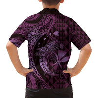 Aloha Hawaii Hammerhead Shark Kid Hawaiian Shirt Purple Kakau and Polynesian Tattoo LT03 - Polynesian Pride