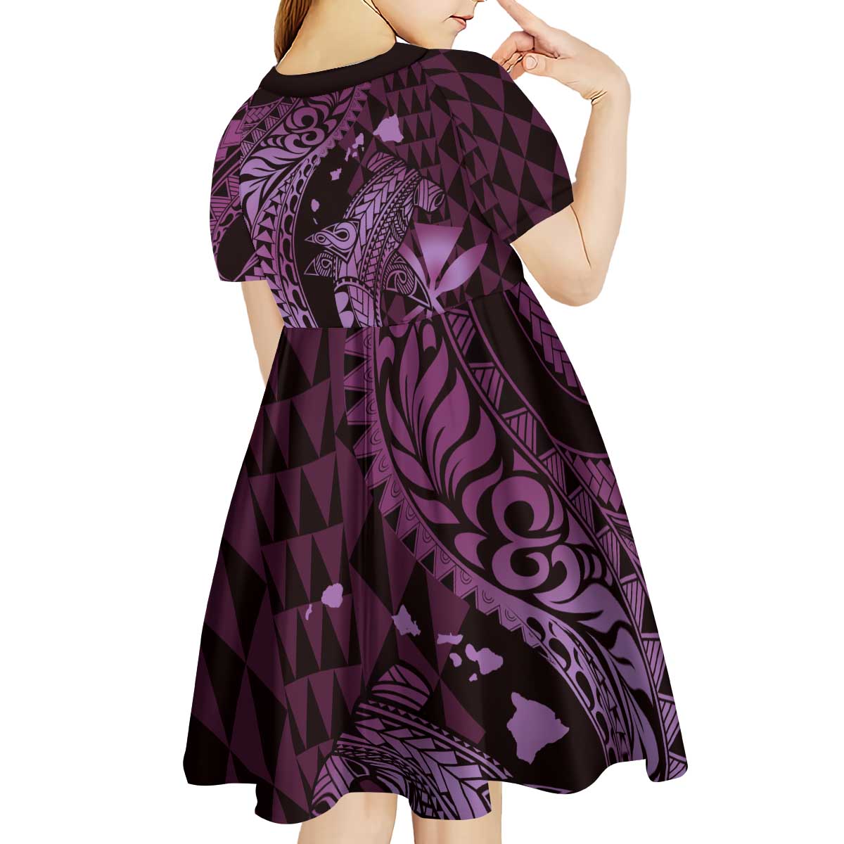 Aloha Hawaii Hammerhead Shark Kid Short Sleeve Dress Purple Kakau and Polynesian Tattoo LT03 - Polynesian Pride