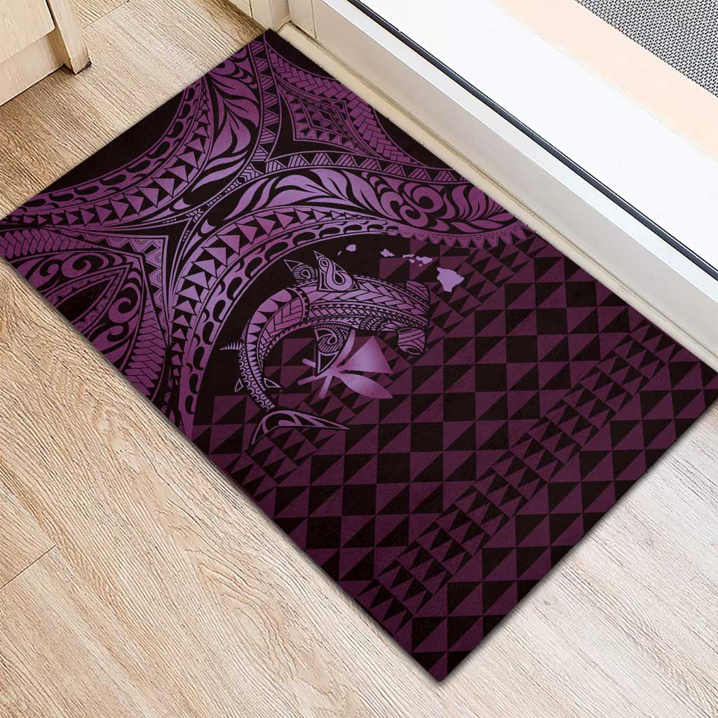 Aloha Hawaii Hammerhead Shark Rubber Doormat Purple Kakau and Polynesian Tattoo LT03