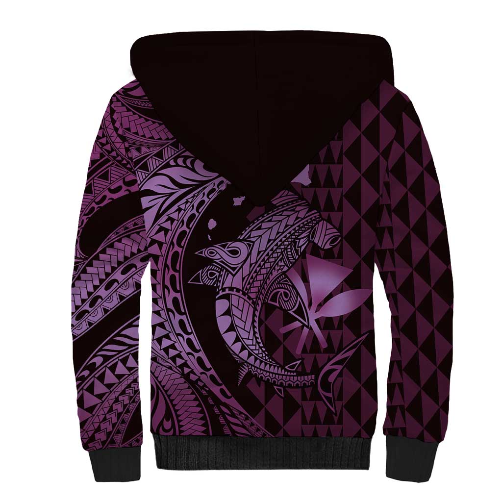 Aloha Hawaii Hammerhead Shark Sherpa Hoodie Purple Kakau and Polynesian Tattoo LT03 - Polynesian Pride