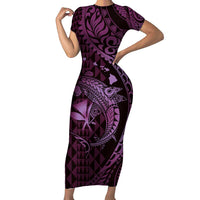 Aloha Hawaii Hammerhead Shark Short Sleeve Bodycon Dress Purple Kakau and Polynesian Tattoo LT03 Long Dress Purple - Polynesian Pride