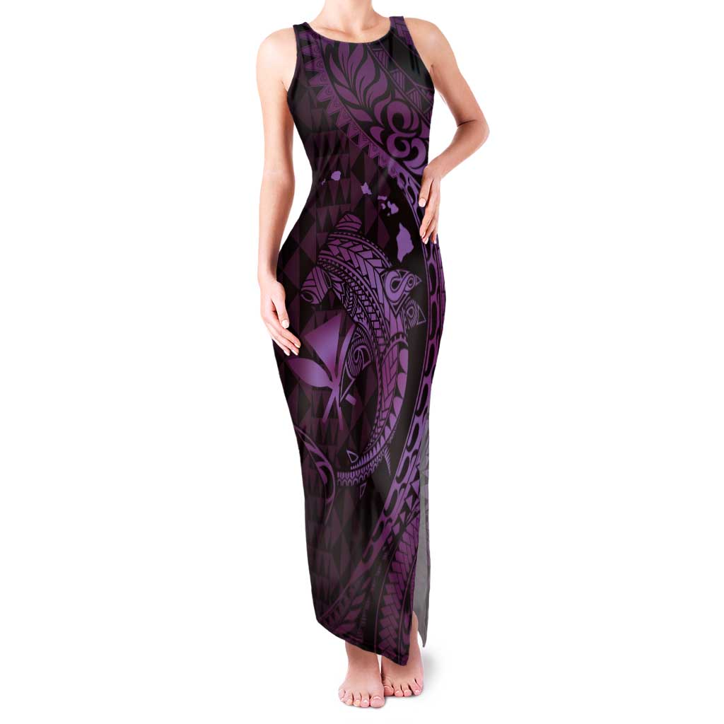 Aloha Hawaii Hammerhead Shark Tank Maxi Dress Purple Kakau and Polynesian Tattoo LT03 Women Purple - Polynesian Pride