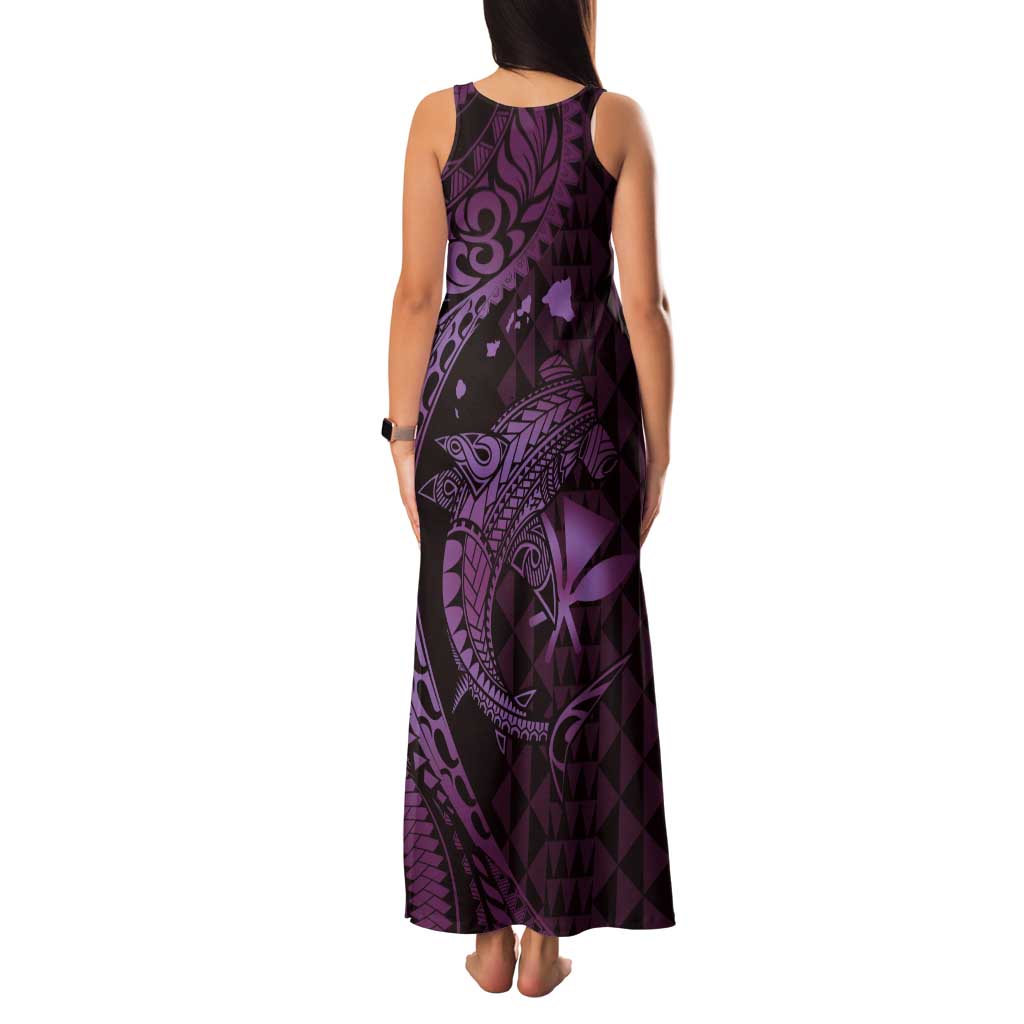 Aloha Hawaii Hammerhead Shark Tank Maxi Dress Purple Kakau and Polynesian Tattoo LT03 - Polynesian Pride
