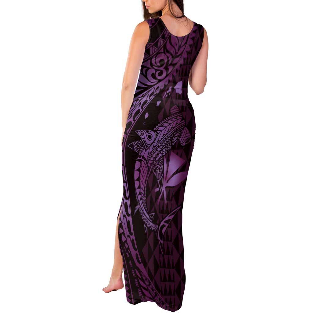 Aloha Hawaii Hammerhead Shark Tank Maxi Dress Purple Kakau and Polynesian Tattoo LT03 - Polynesian Pride