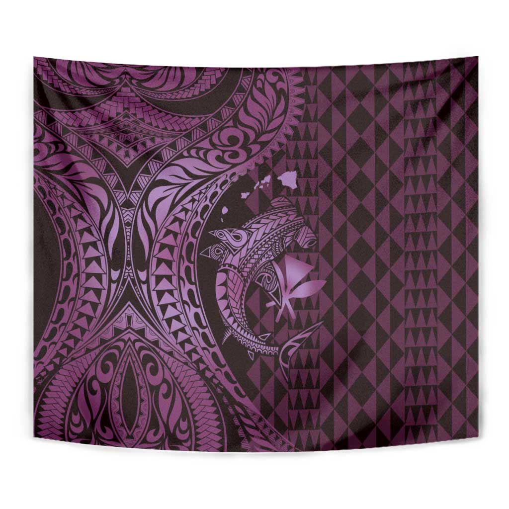 Aloha Hawaii Hammerhead Shark Tapestry Purple Kakau and Polynesian Tattoo LT03