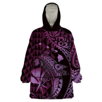 Aloha Hawaii Hammerhead Shark Wearable Blanket Hoodie Purple Kakau and Polynesian Tattoo LT03 One Size Purple - Polynesian Pride