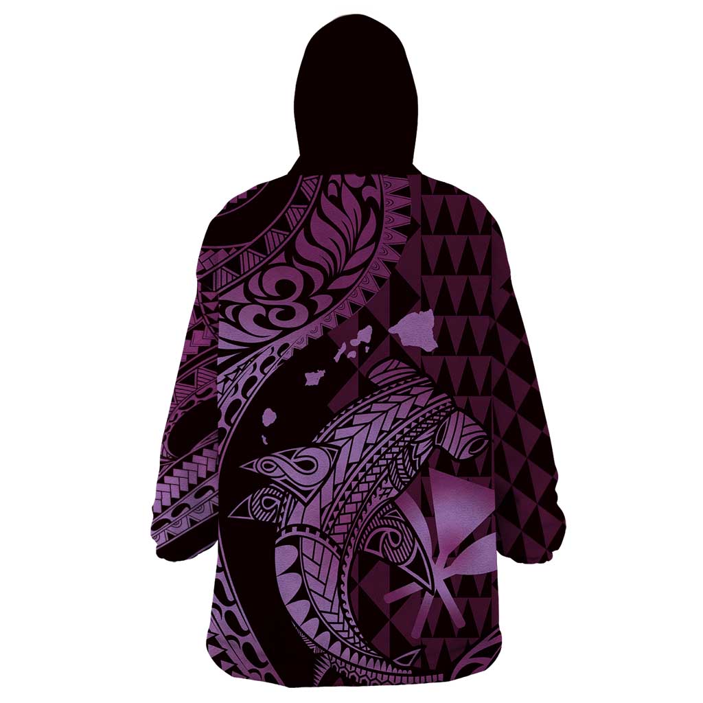 Aloha Hawaii Hammerhead Shark Wearable Blanket Hoodie Purple Kakau and Polynesian Tattoo LT03 - Polynesian Pride