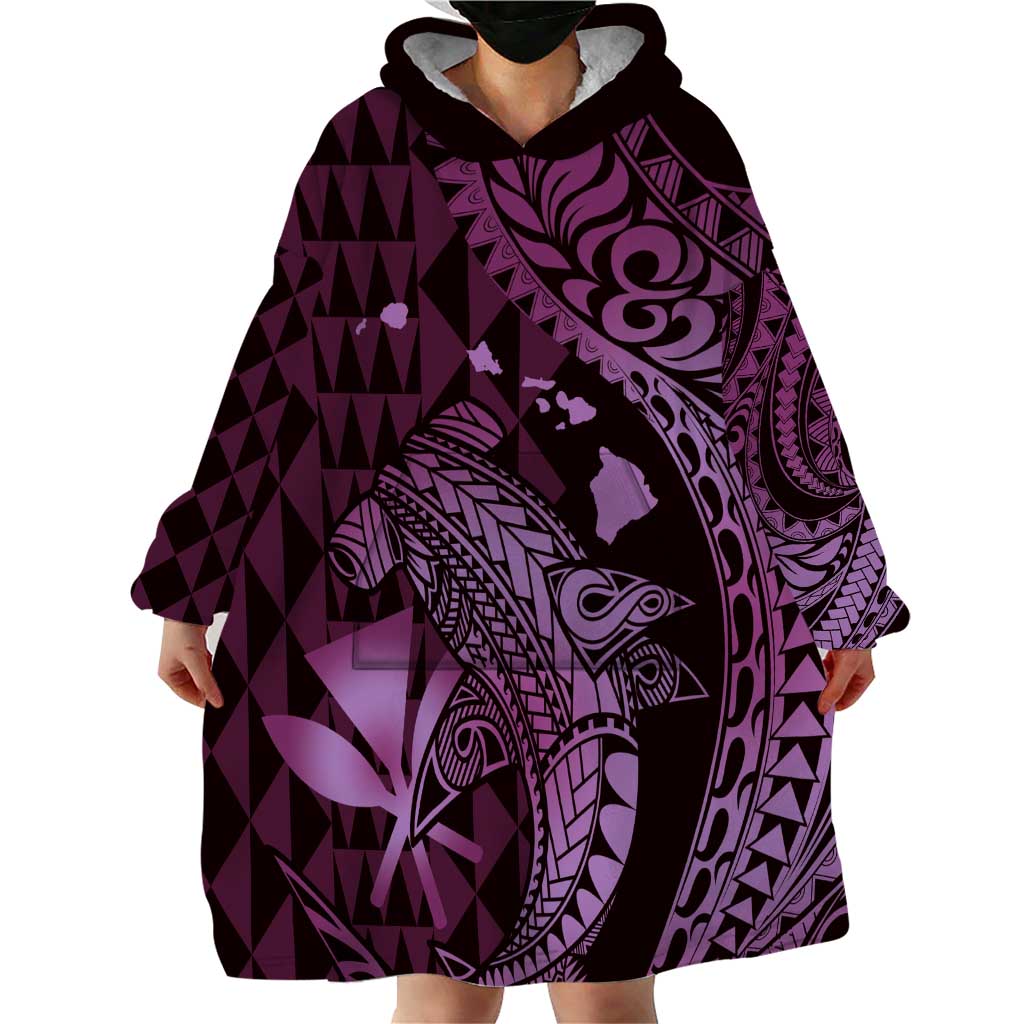 Aloha Hawaii Hammerhead Shark Wearable Blanket Hoodie Purple Kakau and Polynesian Tattoo LT03 - Polynesian Pride