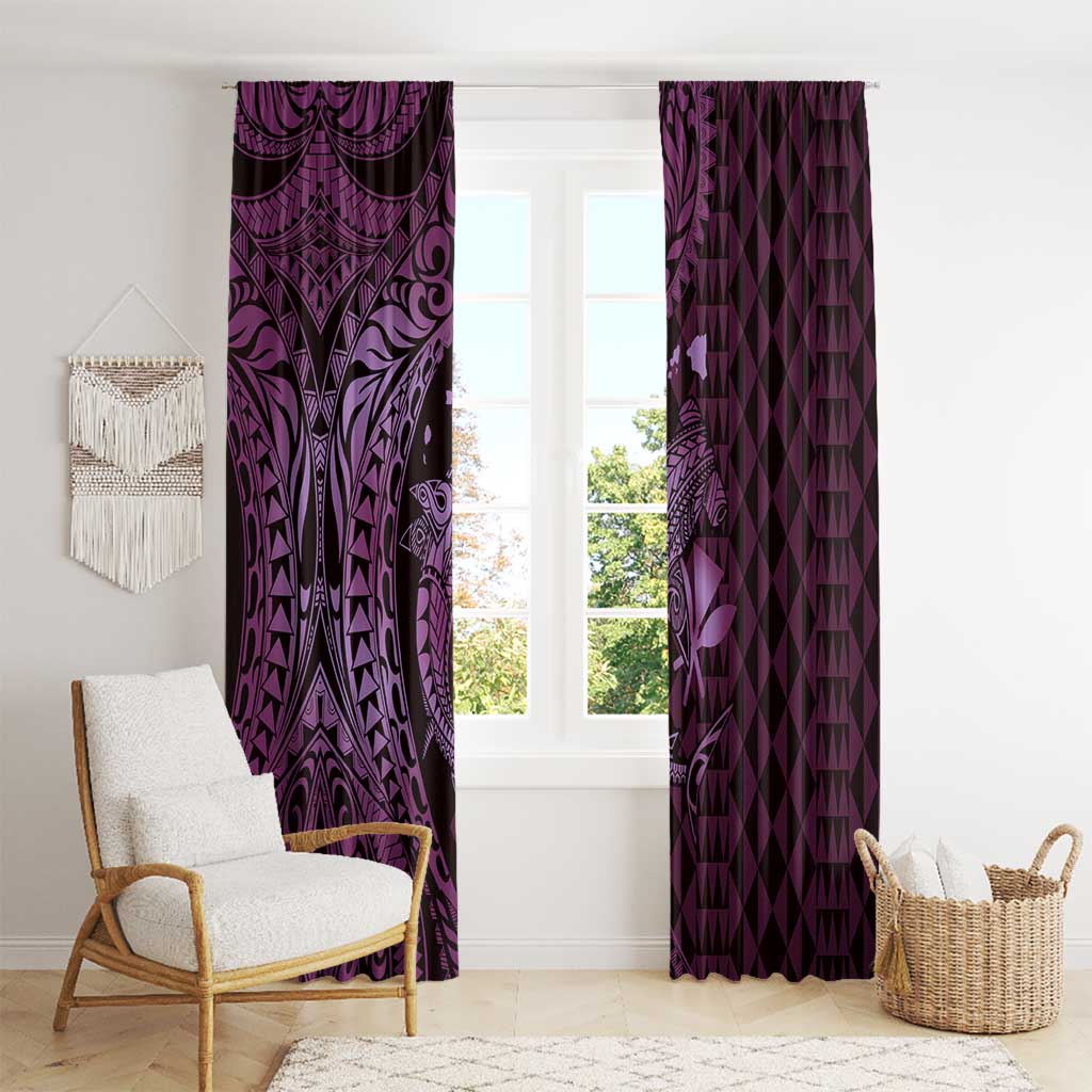Aloha Hawaii Hammerhead Shark Window Curtain Purple Kakau and Polynesian Tattoo LT03