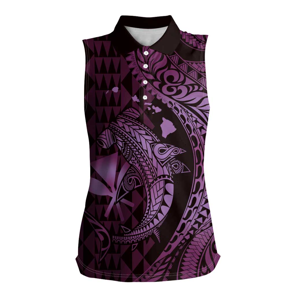 Aloha Hawaii Hammerhead Shark Women Sleeveless Polo Shirt Purple Kakau and Polynesian Tattoo LT03 Female Purple - Polynesian Pride