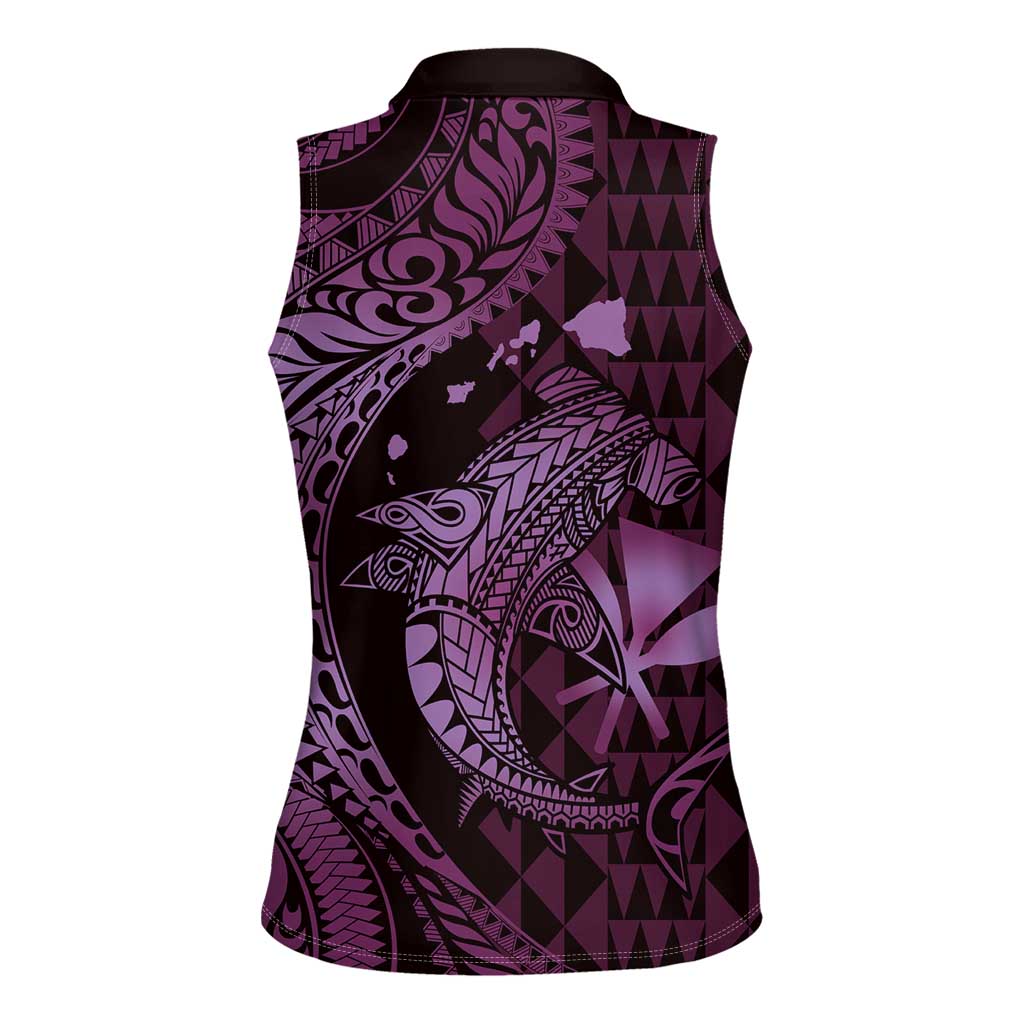 Aloha Hawaii Hammerhead Shark Women Sleeveless Polo Shirt Purple Kakau and Polynesian Tattoo LT03 - Polynesian Pride