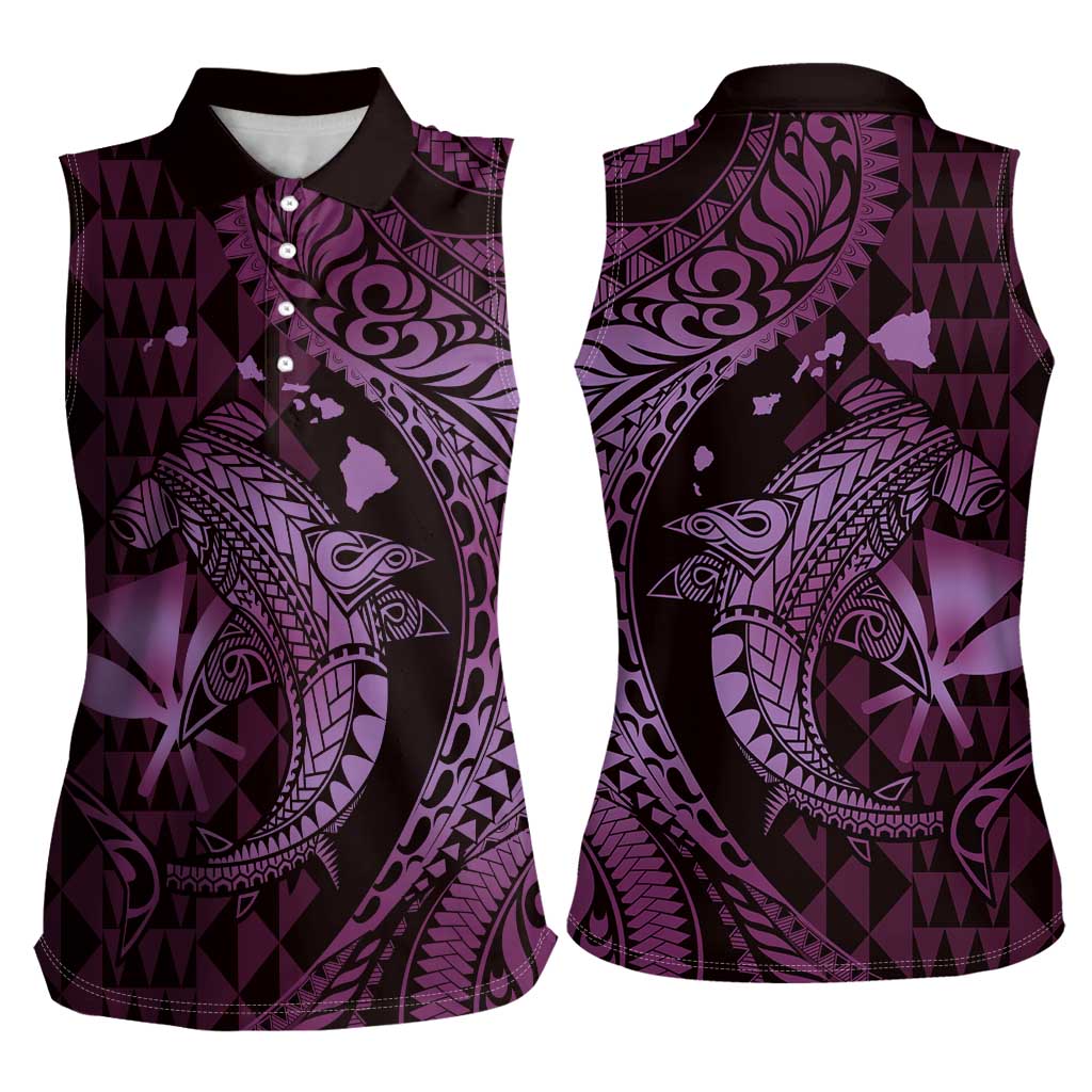 Aloha Hawaii Hammerhead Shark Women Sleeveless Polo Shirt Purple Kakau and Polynesian Tattoo LT03 - Polynesian Pride
