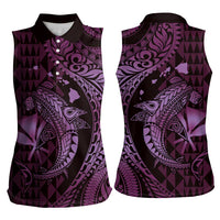 Aloha Hawaii Hammerhead Shark Women Sleeveless Polo Shirt Purple Kakau and Polynesian Tattoo LT03 - Polynesian Pride