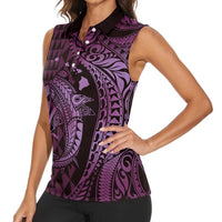 Aloha Hawaii Hammerhead Shark Women Sleeveless Polo Shirt Purple Kakau and Polynesian Tattoo LT03 - Polynesian Pride