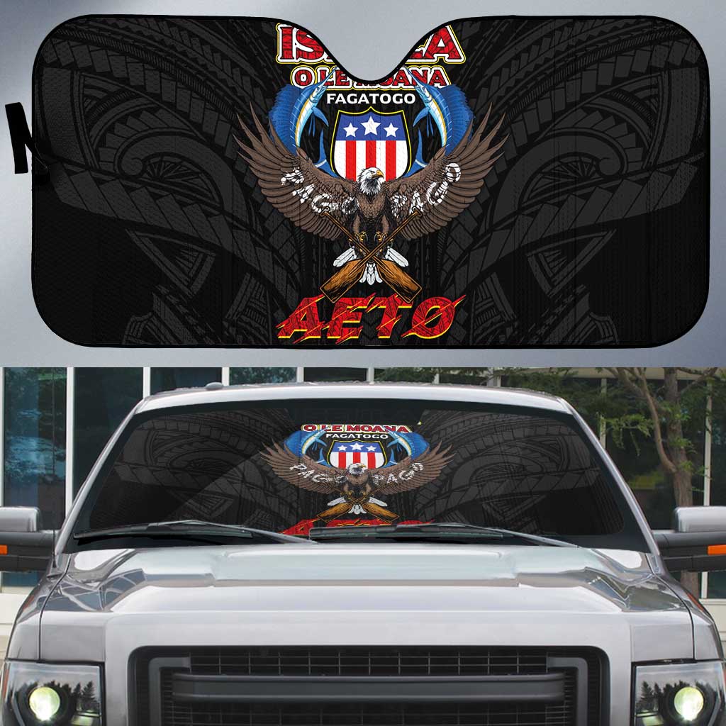 American Samoa Fautasi Auto Sun Shade Pago Pago Aeto and Iseula o le Moana of Fagatogo Black Color LT03 Black - Polynesian Pride