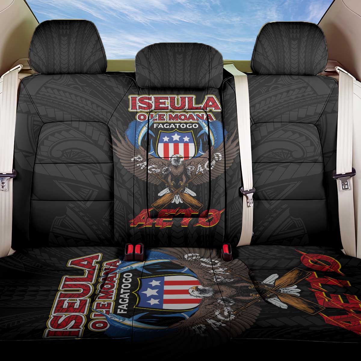 American Samoa Fautasi Back Car Seat Cover Pago Pago Aeto and Iseula o le Moana of Fagatogo Black Color - Polynesian Pride