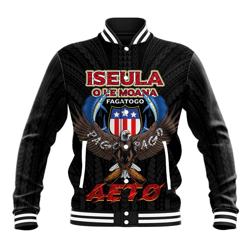 American Samoa Fautasi Baseball Jacket Pago Pago Aeto and Iseula o le Moana of Fagatogo Black Color LT03 Unisex Black - Polynesian Pride