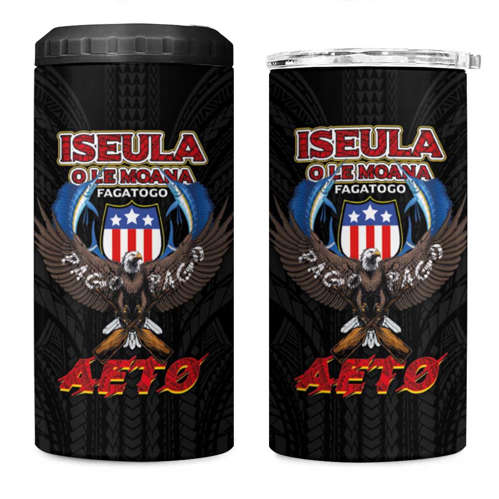 American Samoa Fautasi 4 in 1 Can Cooler Tumbler Pago Pago Aeto and Iseula o le Moana of Fagatogo Black Color LT03 One Size: 16 oz Black - Polynesian Pride