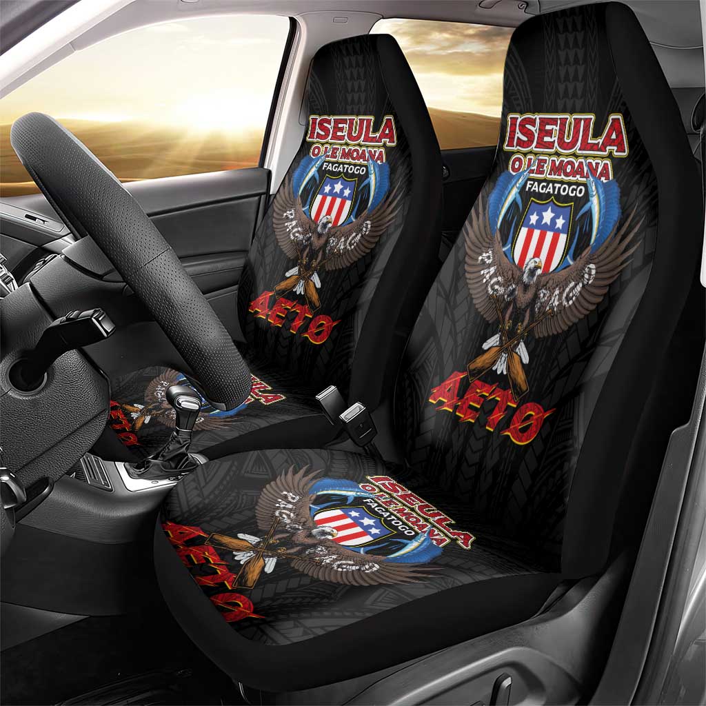 American Samoa Fautasi Car Seat Cover Pago Pago Aeto and Iseula o le Moana of Fagatogo Black Color LT03 - Polynesian Pride