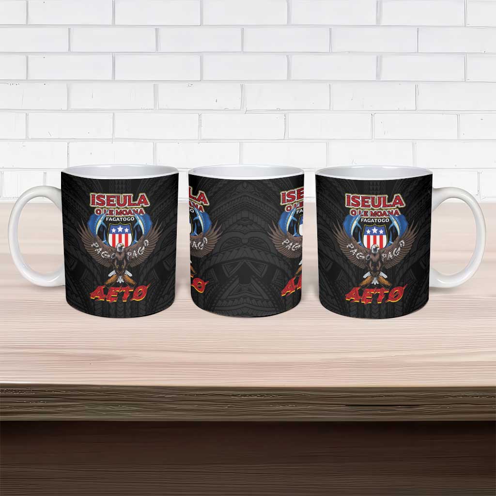 American Samoa Fautasi Ceramic Mug Pago Pago Aeto and Iseula o le Moana of Fagatogo Black Color LT03 - Polynesian Pride