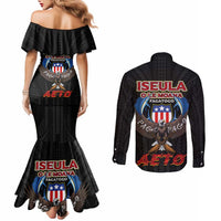 American Samoa Fautasi Couples Matching Mermaid Dress and Long Sleeve Button Shirt Pago Pago Aeto and Iseula o le Moana of Fagatogo Black Color LT03 - Polynesian Pride