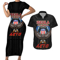 American Samoa Fautasi Couples Matching Short Sleeve Bodycon Dress and Hawaiian Shirt Pago Pago Aeto and Iseula o le Moana of Fagatogo Black Color LT03 Black - Polynesian Pride