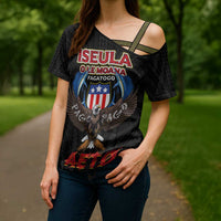 American Samoa Fautasi Cross Shoulder Shirt Pago Pago Aeto and Iseula o le Moana of Fagatogo Black Color LT03 - Polynesian Pride