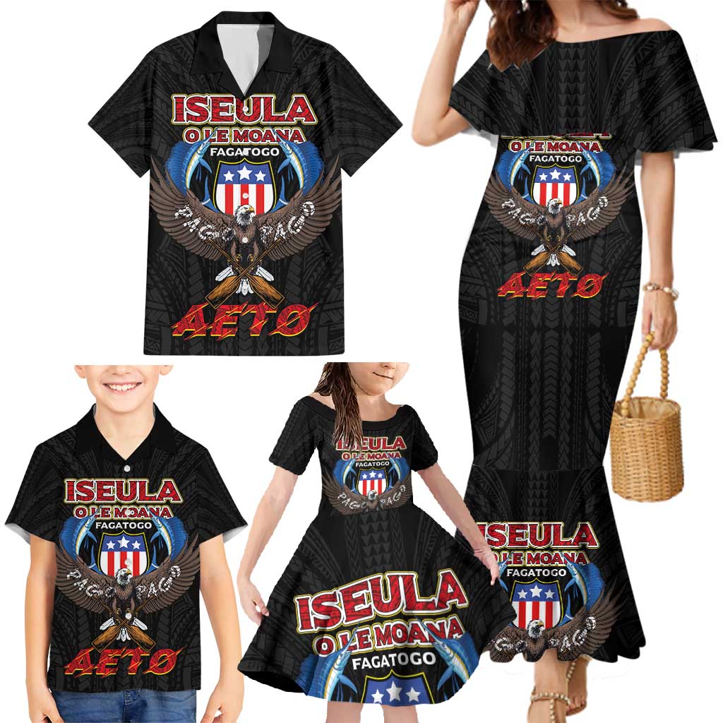 American Samoa Fautasi Family Matching Mermaid Dress and Hawaiian Shirt Pago Pago Aeto and Iseula o le Moana of Fagatogo Black Color LT03 - Polynesian Pride