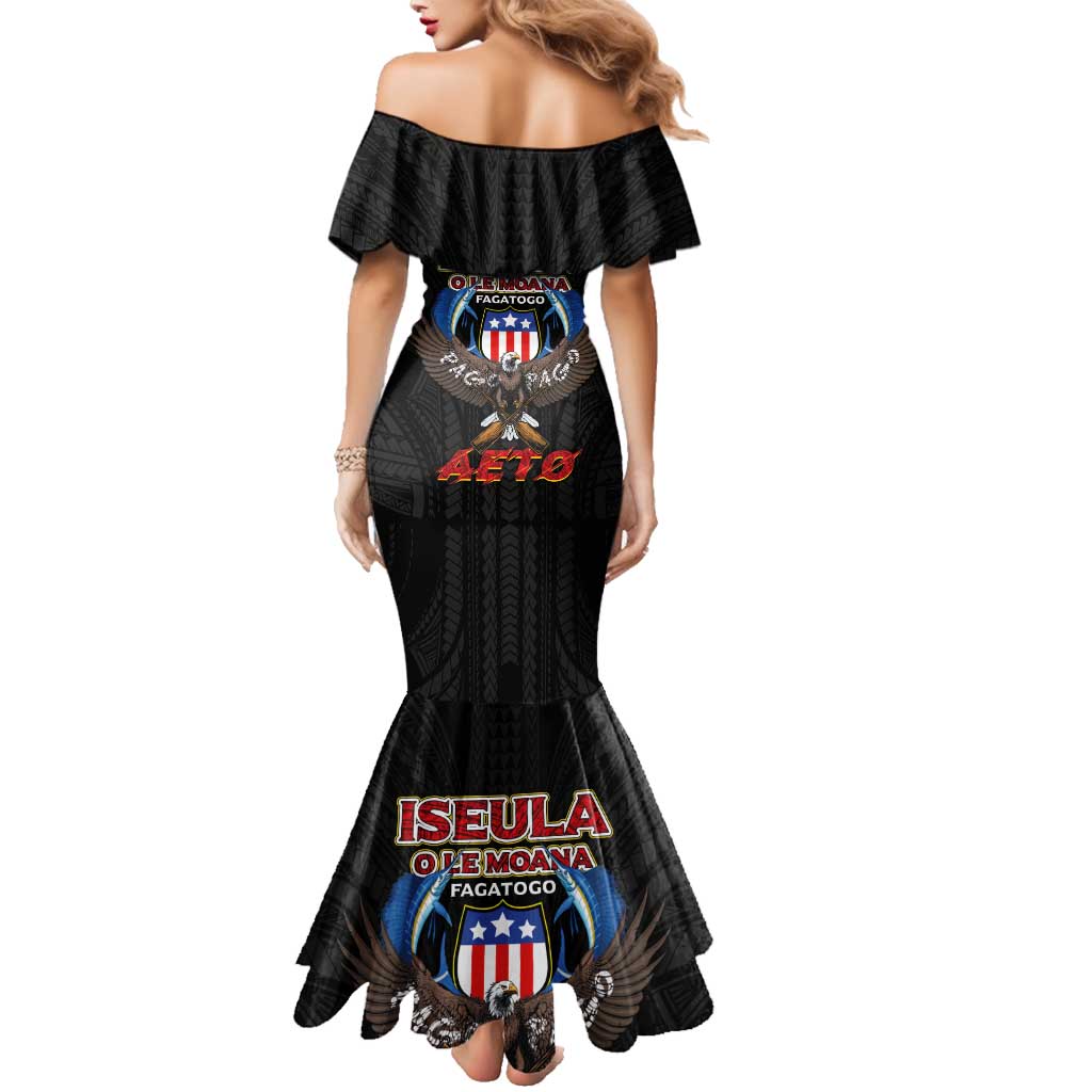 American Samoa Fautasi Family Matching Mermaid Dress and Hawaiian Shirt Pago Pago Aeto and Iseula o le Moana of Fagatogo Black Color LT03 - Polynesian Pride
