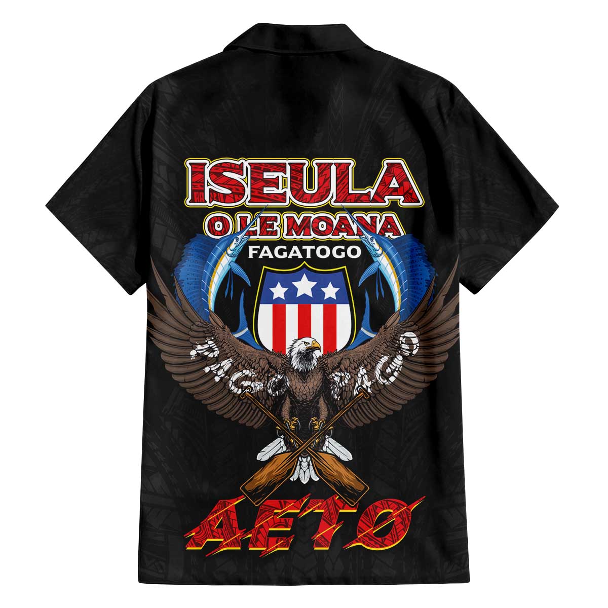 American Samoa Fautasi Family Matching Off The Shoulder Long Sleeve Dress and Hawaiian Shirt Pago Pago Aeto and Iseula o le Moana of Fagatogo Black Color LT03 - Polynesian Pride