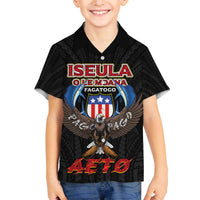 American Samoa Fautasi Family Matching Off The Shoulder Long Sleeve Dress and Hawaiian Shirt Pago Pago Aeto and Iseula o le Moana of Fagatogo Black Color LT03 Son's Shirt Black - Polynesian Pride