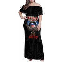 American Samoa Fautasi Family Matching Off Shoulder Maxi Dress and Hawaiian Shirt Pago Pago Aeto and Iseula o le Moana of Fagatogo Black Color LT03 Mom's Dress Black - Polynesian Pride