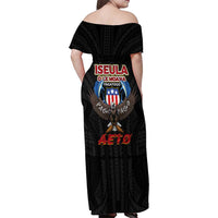 American Samoa Fautasi Family Matching Off Shoulder Maxi Dress and Hawaiian Shirt Pago Pago Aeto and Iseula o le Moana of Fagatogo Black Color LT03 - Polynesian Pride