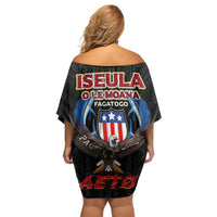 American Samoa Fautasi Family Matching Off Shoulder Short Dress and Hawaiian Shirt Pago Pago Aeto and Iseula o le Moana of Fagatogo Black Color LT03 - Polynesian Pride