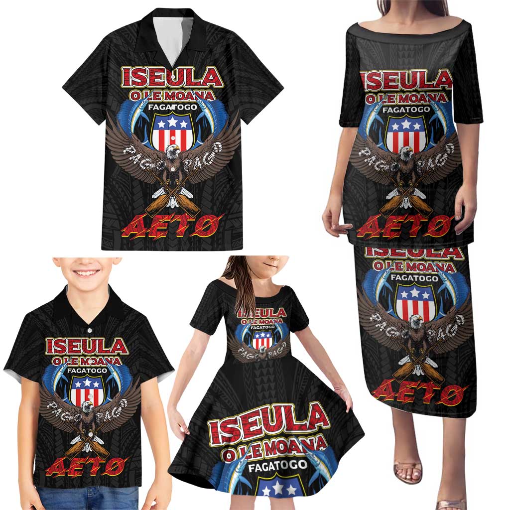 American Samoa Fautasi Family Matching Puletasi and Hawaiian Shirt Pago Pago Aeto and Iseula o le Moana of Fagatogo Black Color LT03 - Polynesian Pride