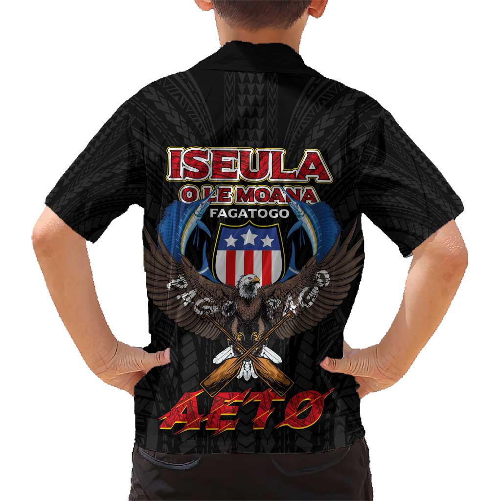 American Samoa Fautasi Family Matching Short Sleeve Bodycon Dress and Hawaiian Shirt Pago Pago Aeto and Iseula o le Moana of Fagatogo Black Color LT03 - Polynesian Pride