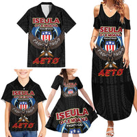 American Samoa Fautasi Family Matching Summer Maxi Dress and Hawaiian Shirt Pago Pago Aeto and Iseula o le Moana of Fagatogo Black Color LT03 - Polynesian Pride