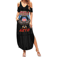American Samoa Fautasi Family Matching Summer Maxi Dress and Hawaiian Shirt Pago Pago Aeto and Iseula o le Moana of Fagatogo Black Color LT03 Mom's Dress Black - Polynesian Pride