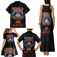 American Samoa Fautasi Family Matching Tank Maxi Dress and Hawaiian Shirt Pago Pago Aeto and Iseula o le Moana of Fagatogo Black Color LT03 - Polynesian Pride