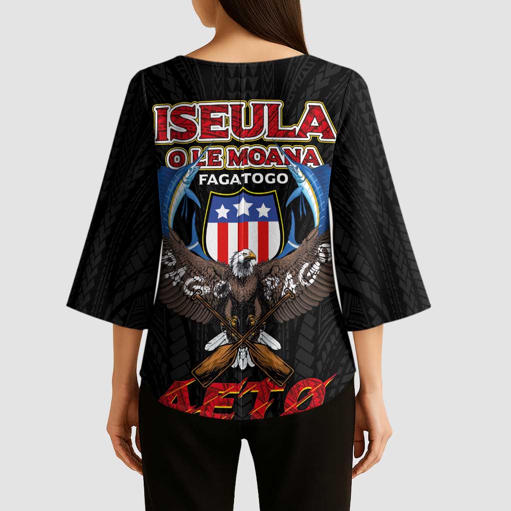 American Samoa Fautasi Kimono Sleeve Blouse Pago Pago Aeto and Iseula o le Moana of Fagatogo Black Color LT03 - Polynesian Pride