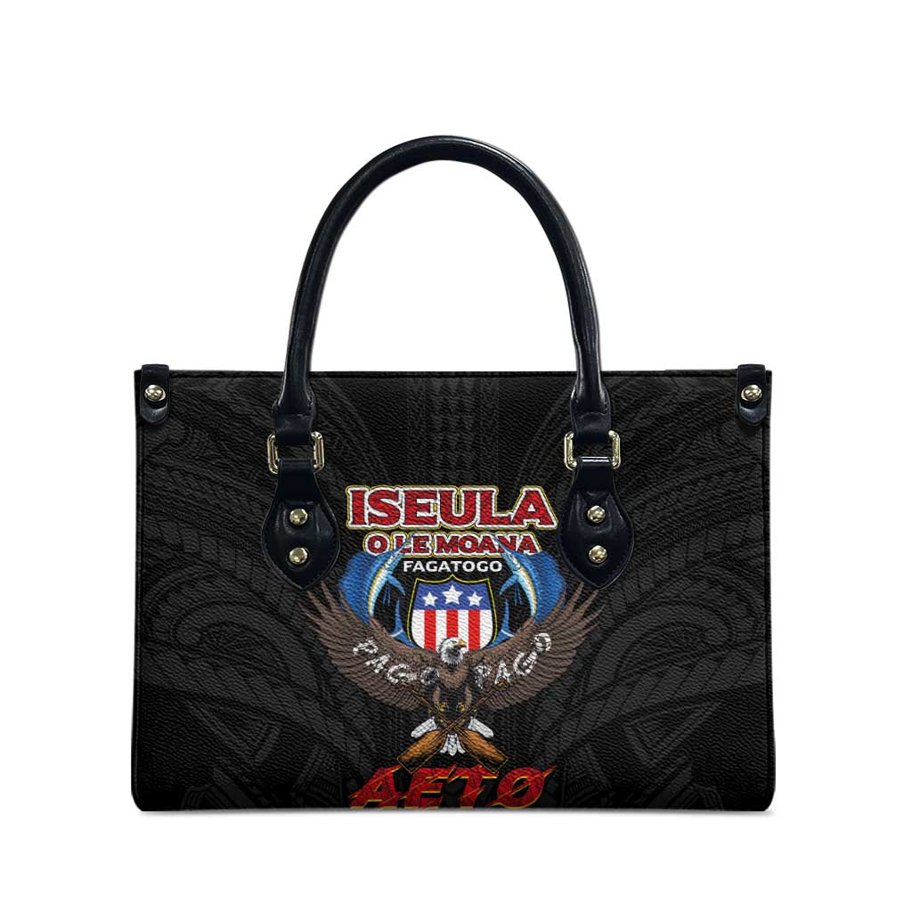 American Samoa Fautasi Leather Bag Pago Pago Aeto and Iseula o le Moana of Fagatogo Black Color LT03 - Polynesian Pride