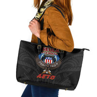 American Samoa Fautasi Leather Tote Bag Pago Pago Aeto and Iseula o le Moana of Fagatogo Black Color LT03 Black - Polynesian Pride