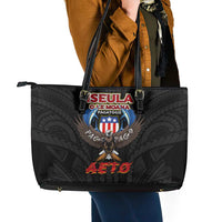 American Samoa Fautasi Leather Tote Bag Pago Pago Aeto and Iseula o le Moana of Fagatogo Black Color LT03 - Polynesian Pride