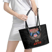 American Samoa Fautasi Leather Tote Bag Pago Pago Aeto and Iseula o le Moana of Fagatogo Black Color LT03 - Polynesian Pride